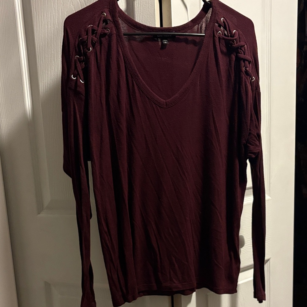 Express Burgundy Lace-Up Long Sleeve Top
